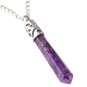 Amethyst Hexagon Point Reiki Pendant Necklace