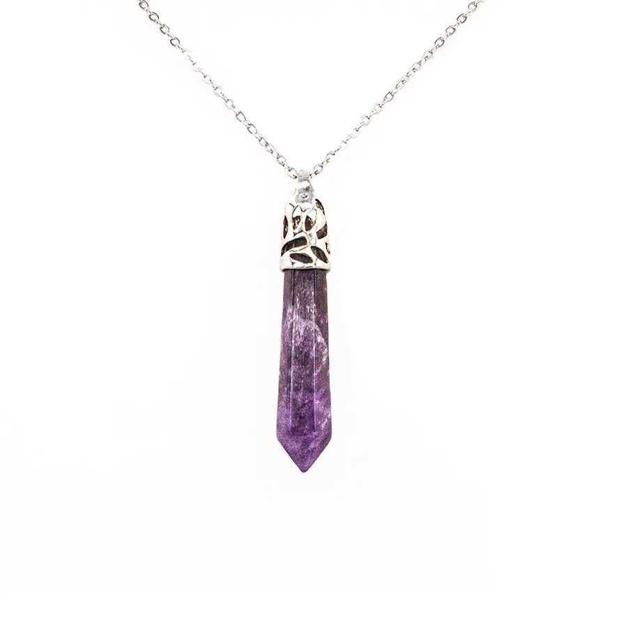 Amethyst Hexagon Point Reiki Pendant Necklace