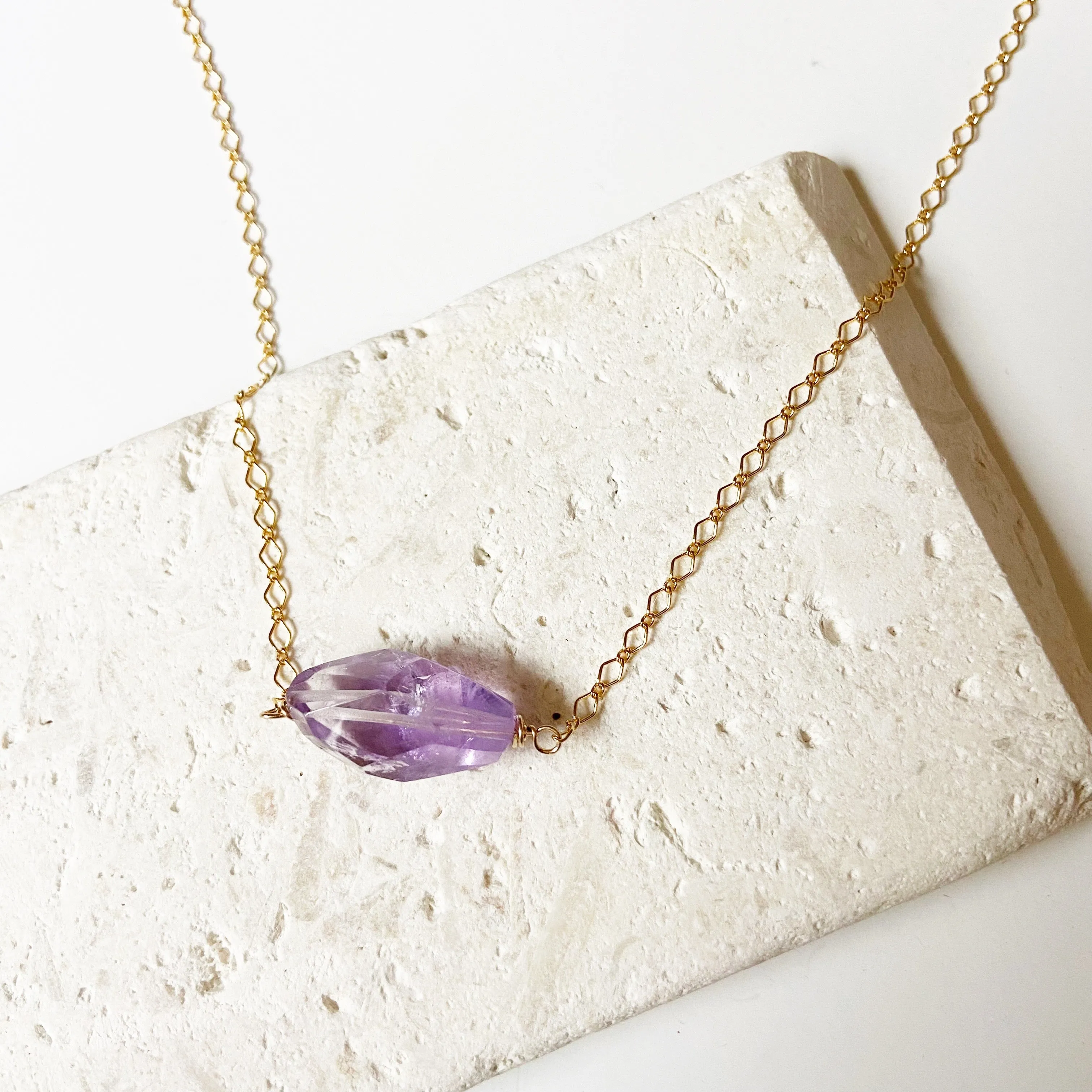 Amethyst Solitaire Necklace in Gold (15 inches)