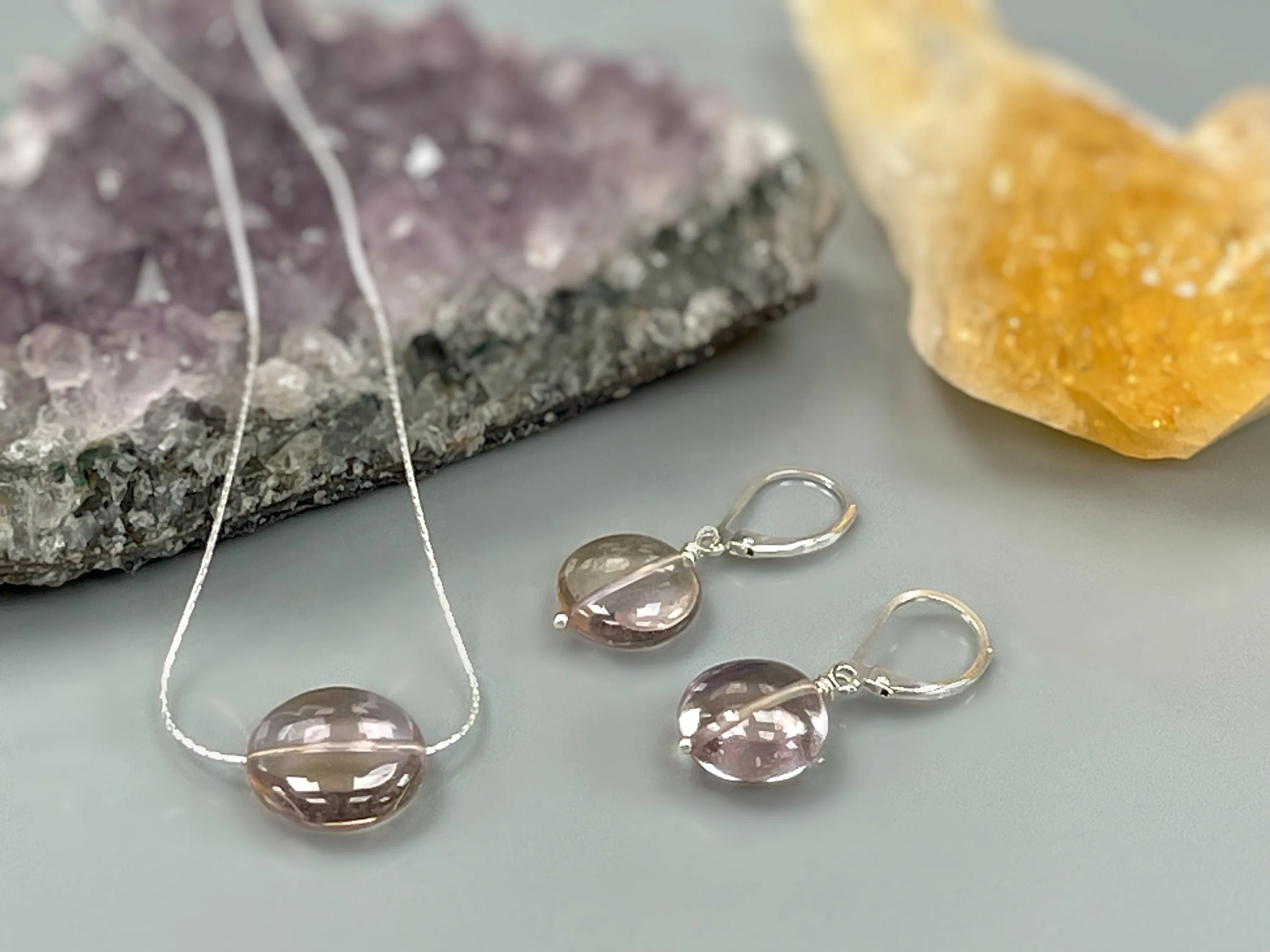 Ametrine Jewelry Set Earrings, Necklace Sterling Silver