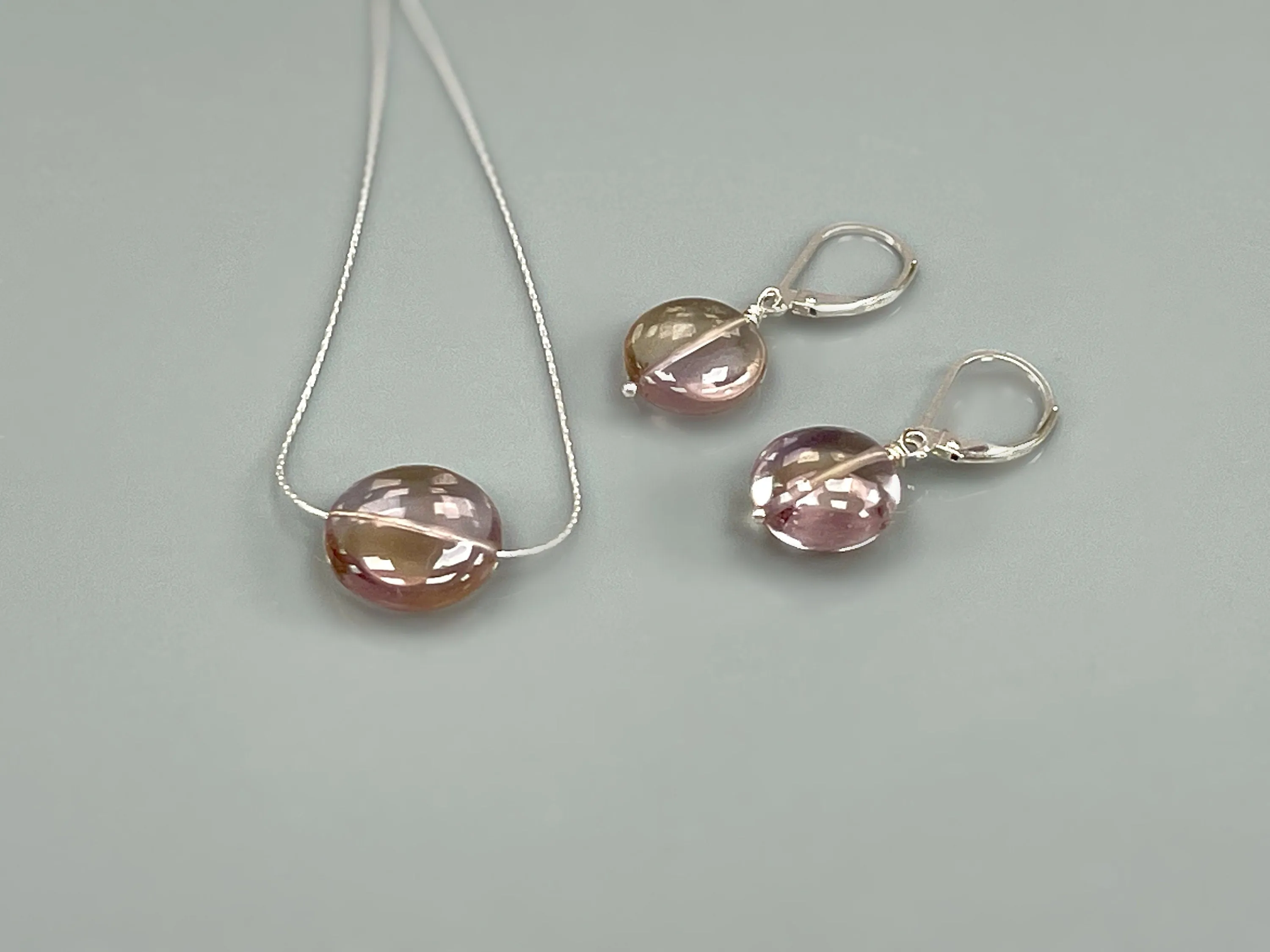 Ametrine Jewelry Set Earrings, Necklace Sterling Silver