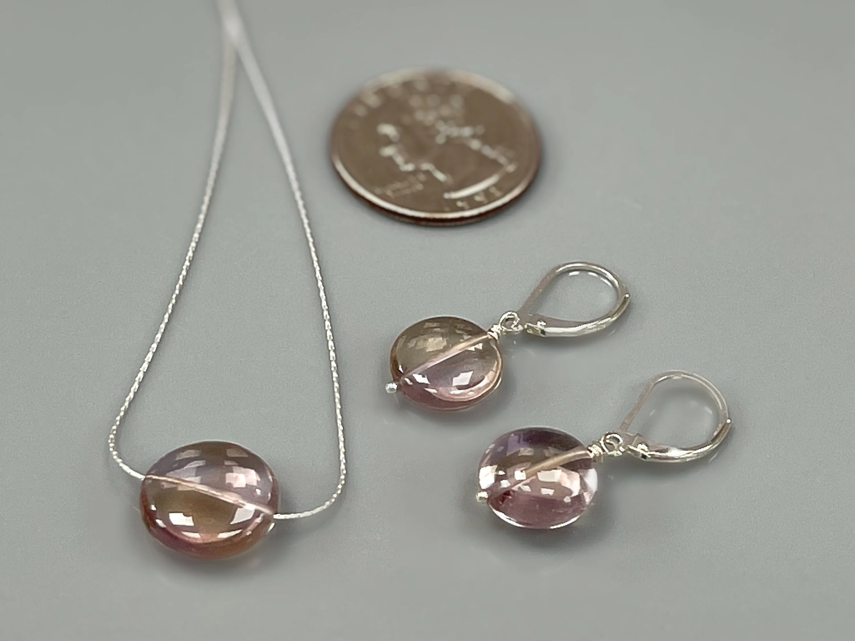 Ametrine Jewelry Set Earrings, Necklace Sterling Silver