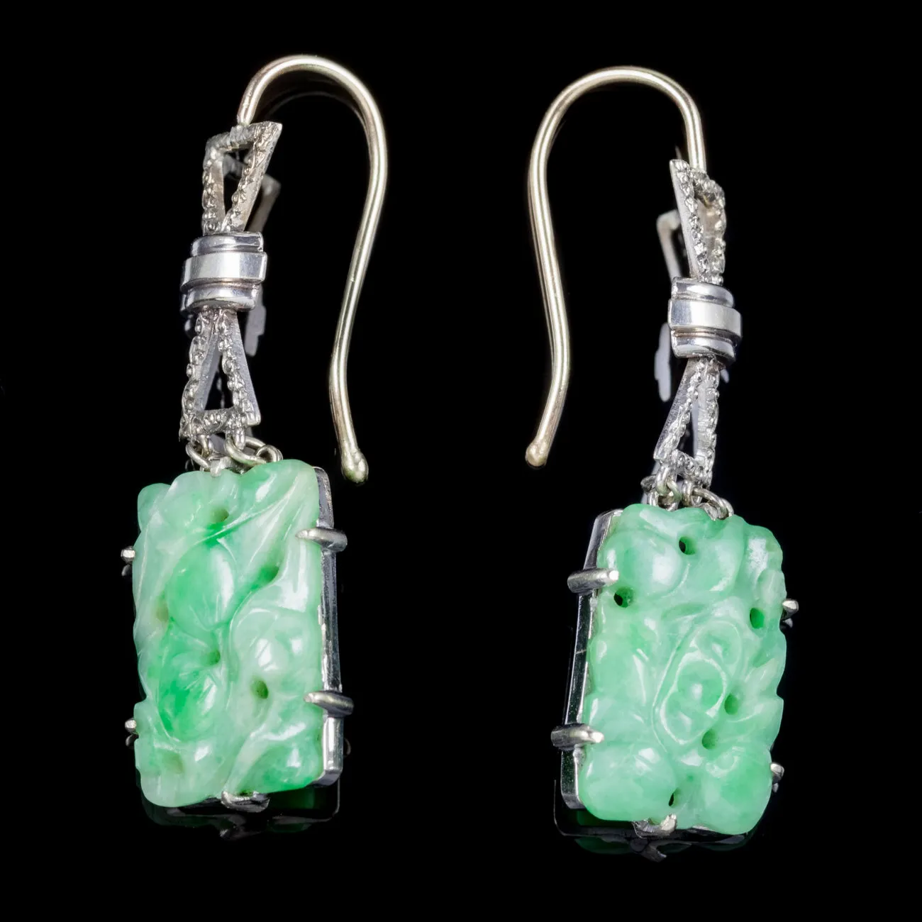 Antique Edwardian Jade Drop Earrings 18Ct Gold Circa 1910