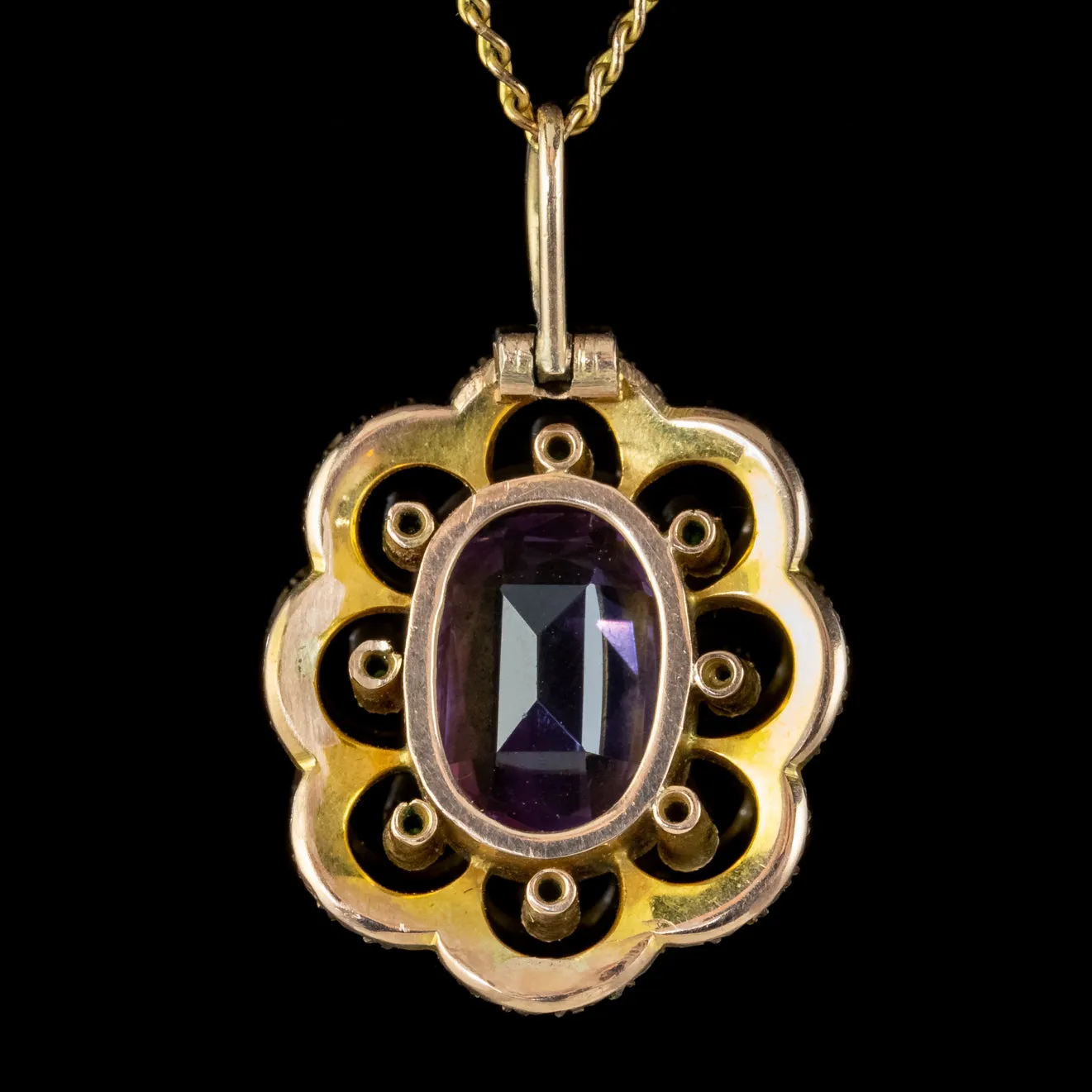 Antique Edwardian Suffragette Pendant Necklace Amethyst Peridot Pearl 9ct Gold Circa 1910