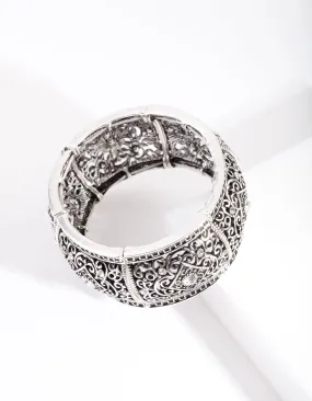 Antique Silver Diamante Filigree Bangle