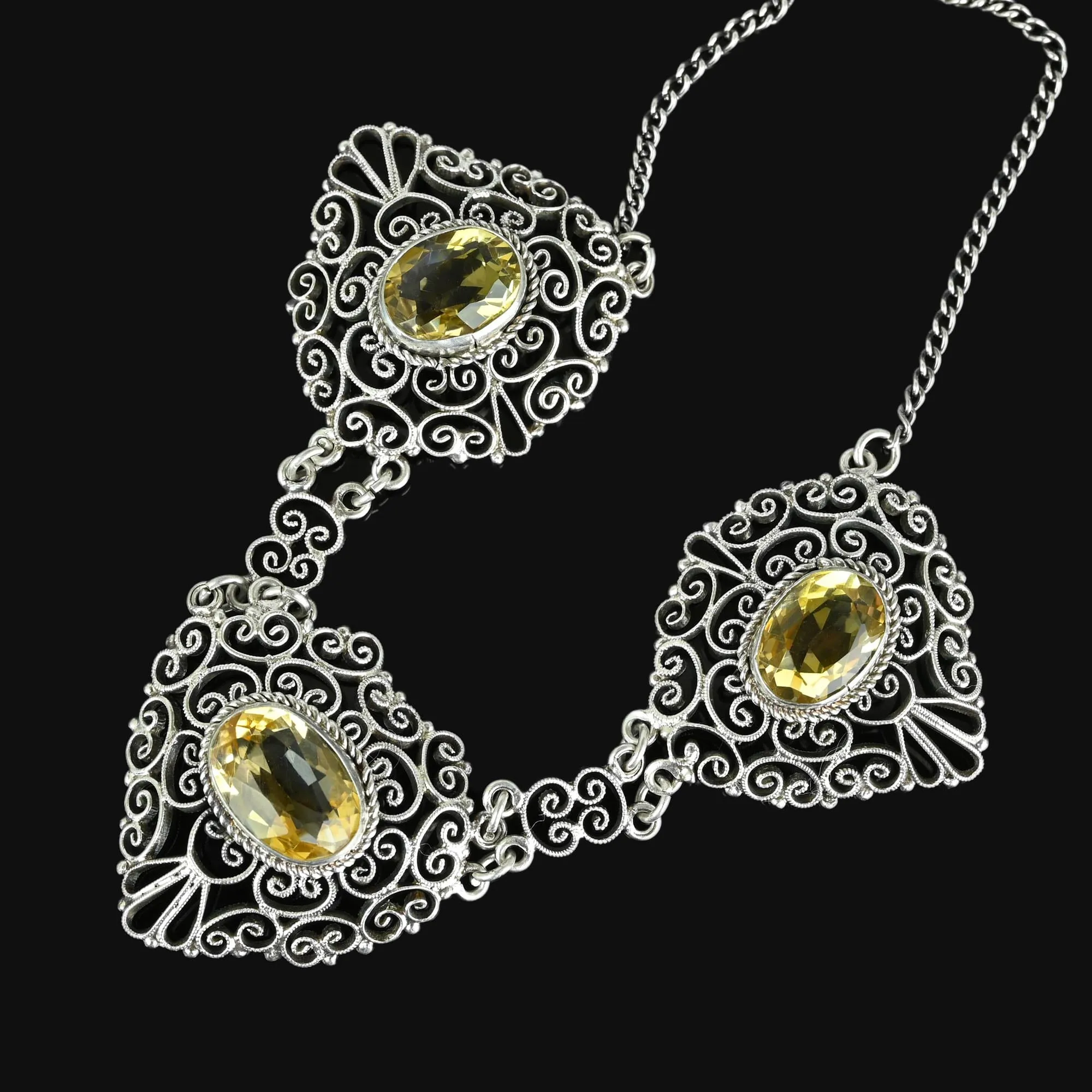 Antique Silver Filigree 10 CTW Citrine Necklace