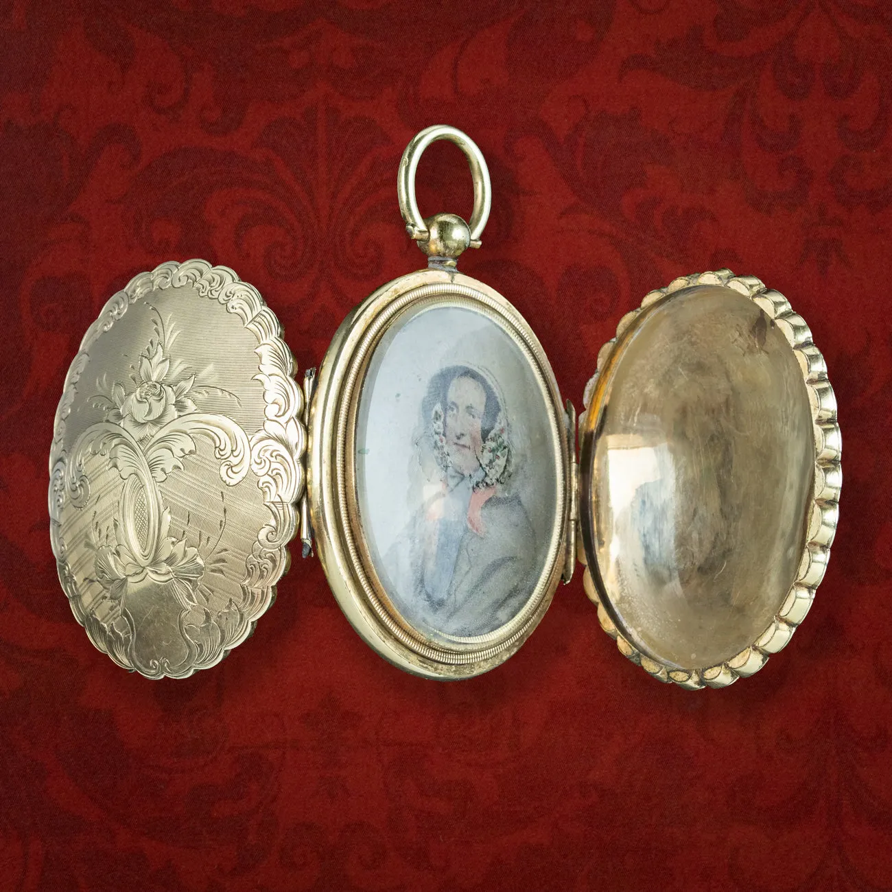 Antique Victorian Double Sided Mourning Locket With Hand Painted Portrait