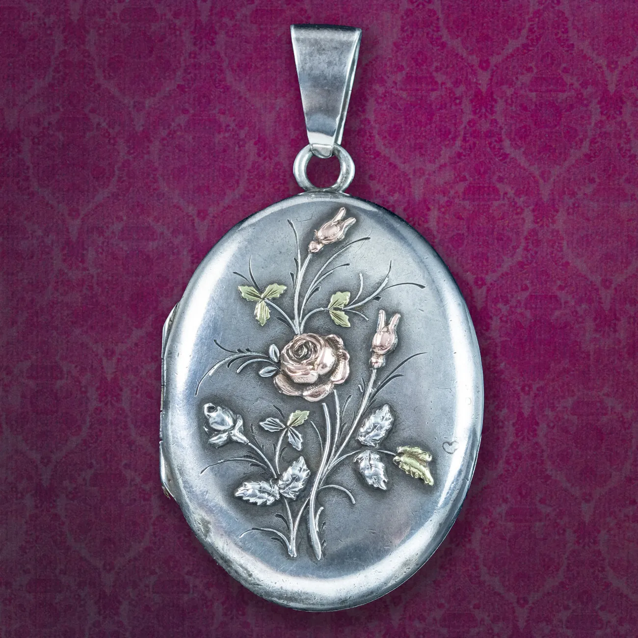 Antique Victorian French Floral Locket Silver Gold Gilt