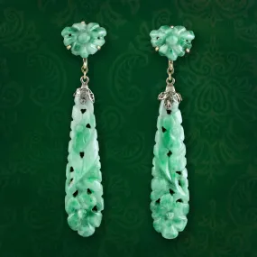 Antique Victorian Jade Drop Earrings 9ct Gold