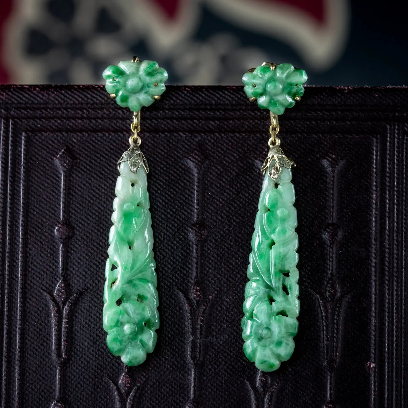 Antique Victorian Jade Drop Earrings 9ct Gold