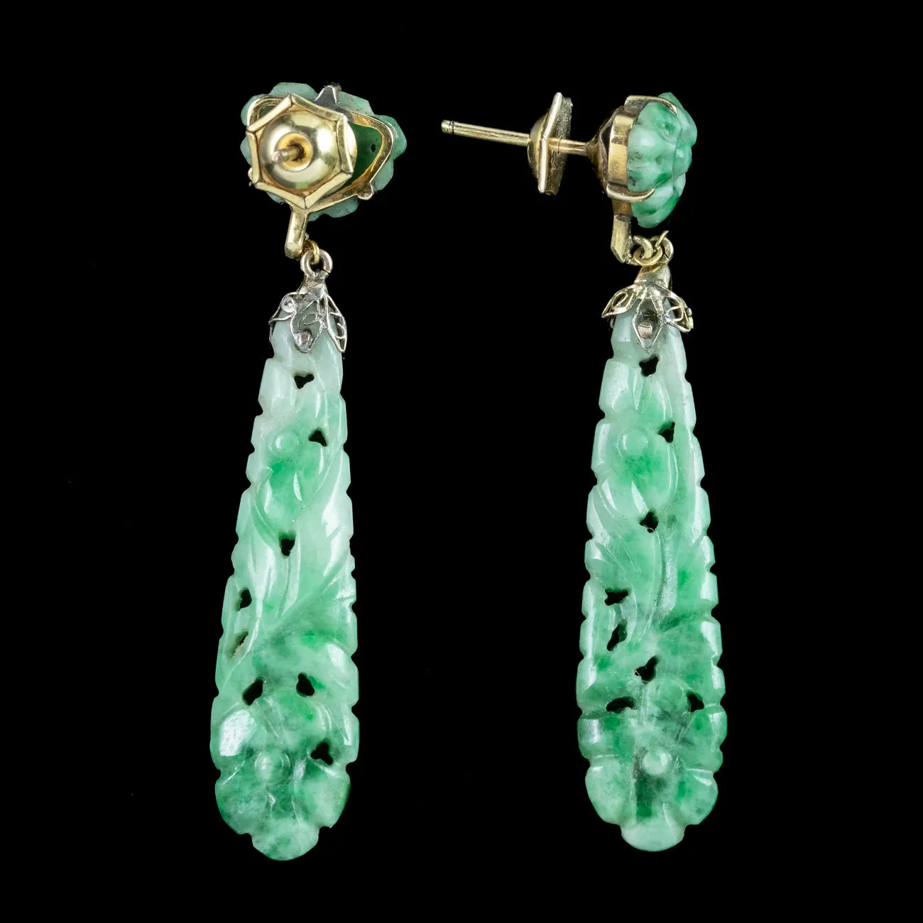 Antique Victorian Jade Drop Earrings 9ct Gold