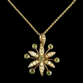 Antique Victorian Pearl Peridot Necklace Circa 1900