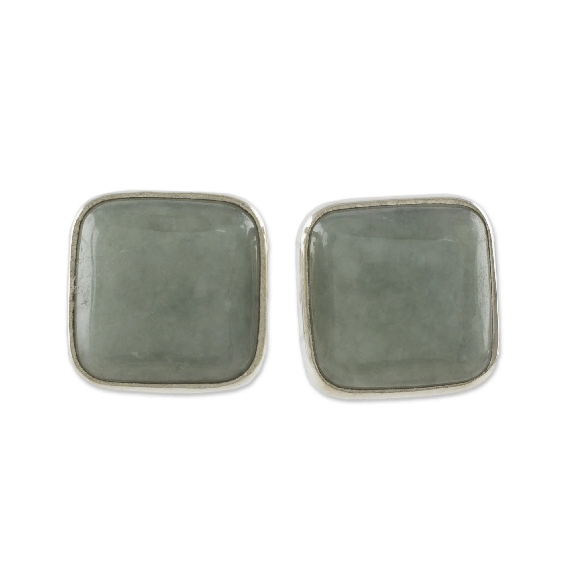 Apple Green Symmetry Natural Apple Green Maya Jade and Silver 925 Stud Earrings