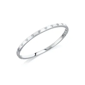 Aqua Crystal Heart Bangle (Silver)