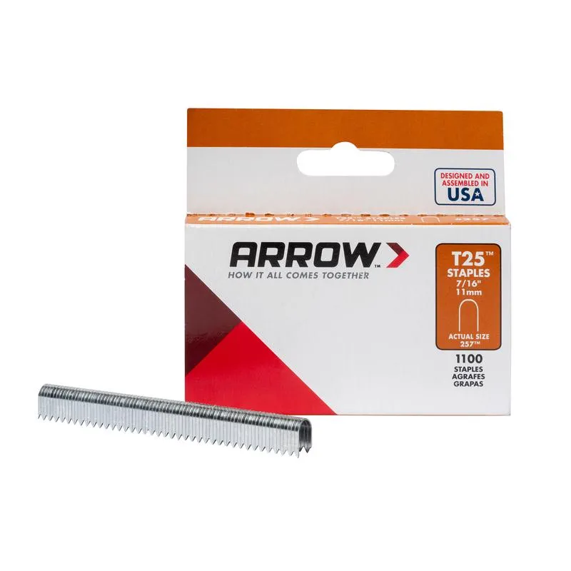 Arrow T25 1/4 in. W X 7/16 in. L 18 Ga. Round Crown Wire Staples 1100 pk