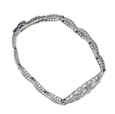 Art Deco Marquise Sapphire and Diamond Filigree Bracelet in 14 Karat White Gold