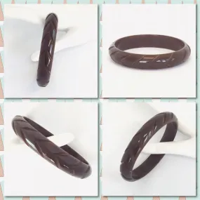 Art Deco rich brown carved bakelite bangle