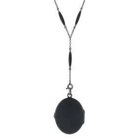 Art Deco Sterling & Matte Black Enamel Locket Necklace