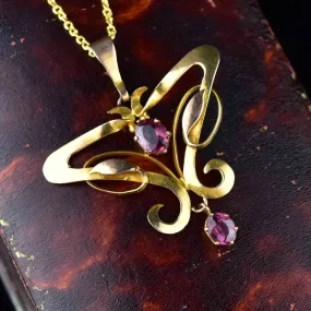 Art Nouveau Gold Amethyst Pendant Necklace