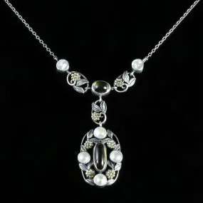 Arts Crafts Silver Blister Pearl Citrine Pendant Necklace Circa 1900