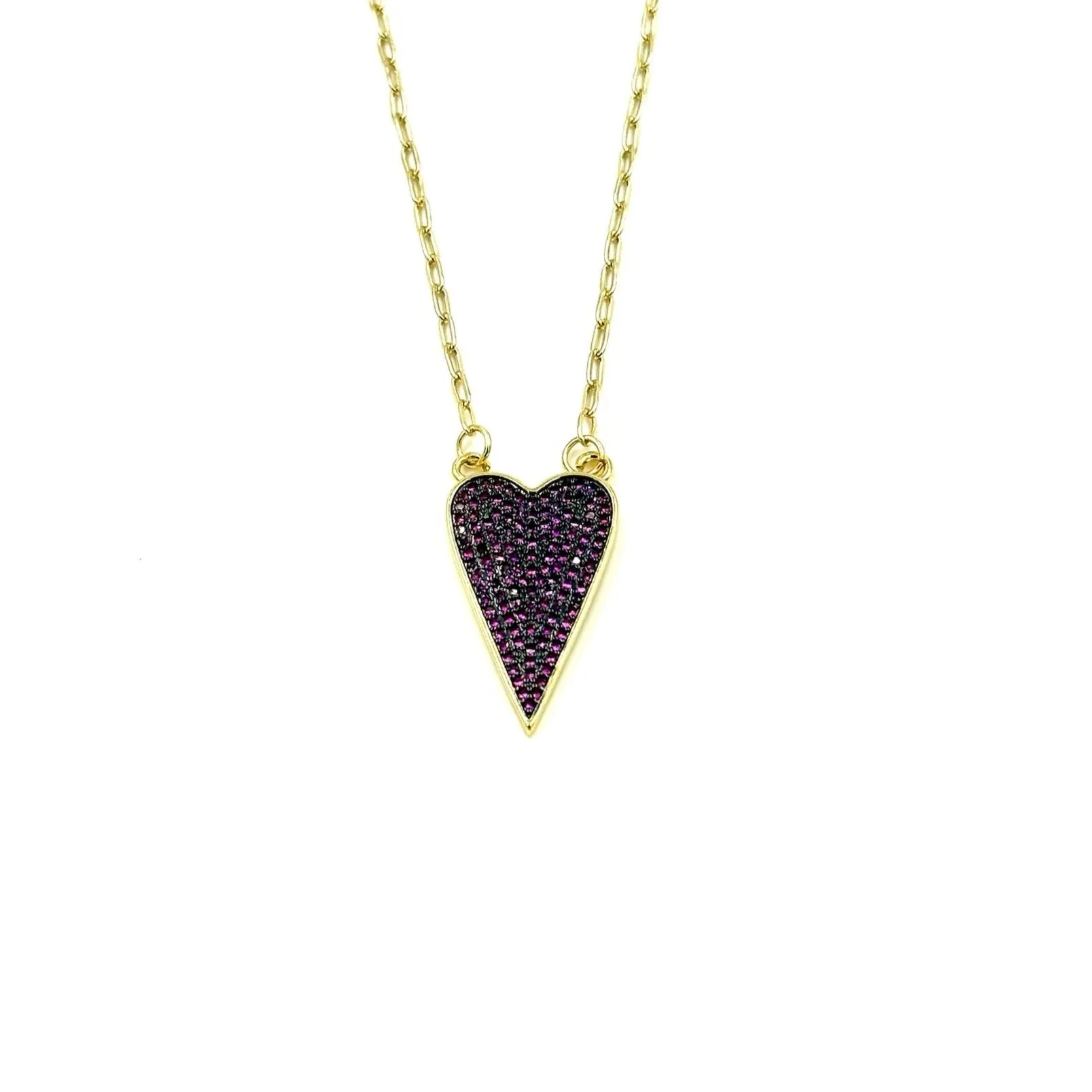 Ashley Gold Stainless Steel Gold Plated Pink CZ Drop Heart Pendant Necklace