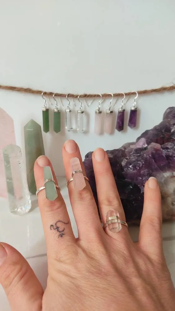 Aventurine Jade Clear Rose Quartz Amethyst Earrings