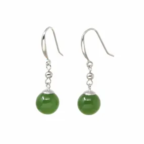 Baikalla "Classic Bead Earrings" Sterling Silver Genuine Nephrite Green Jade Dangle Earrings