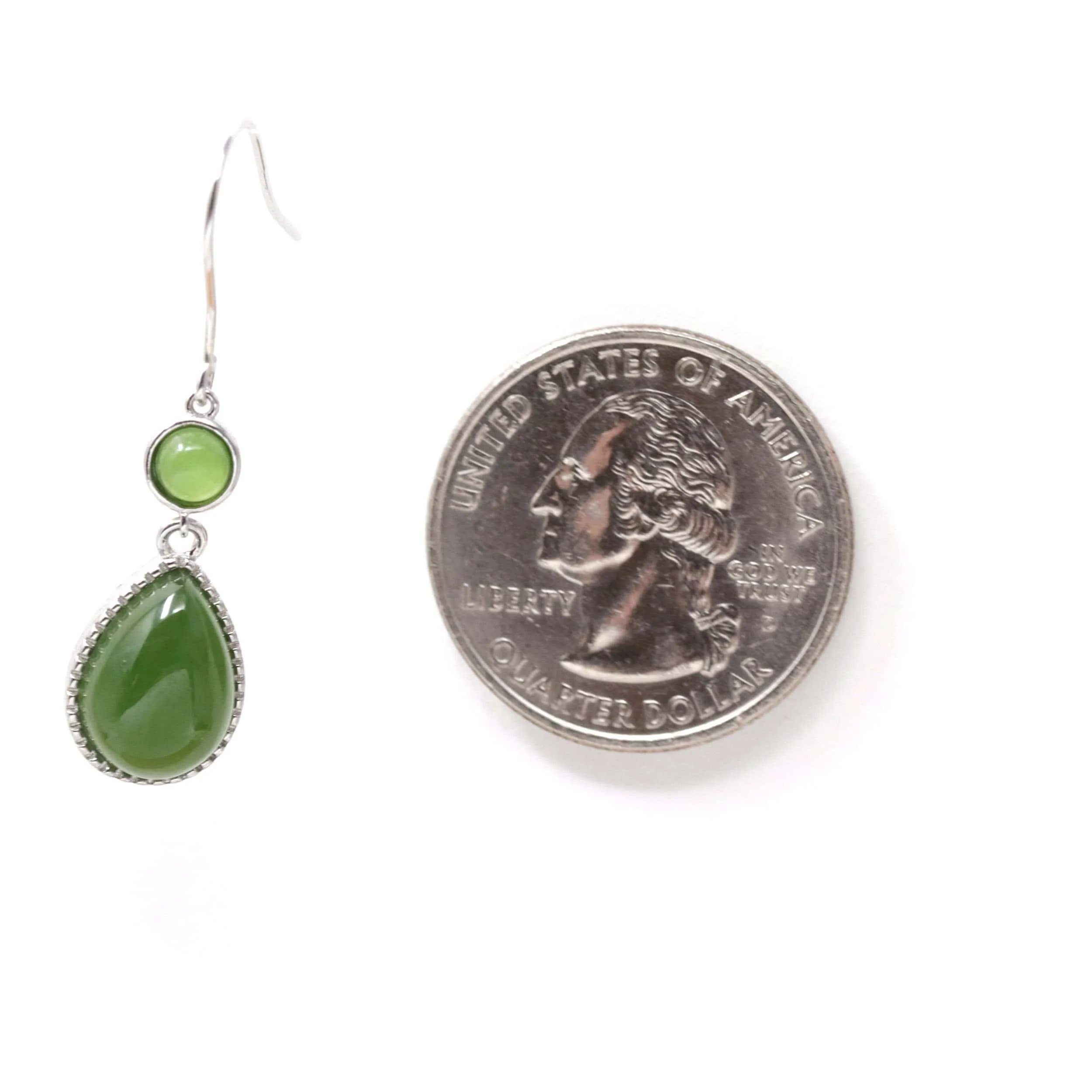 Baikalla™ "Classic Tear Drop" Sterling Silver Genuine Nephrite Green Jade Dangle Earrings