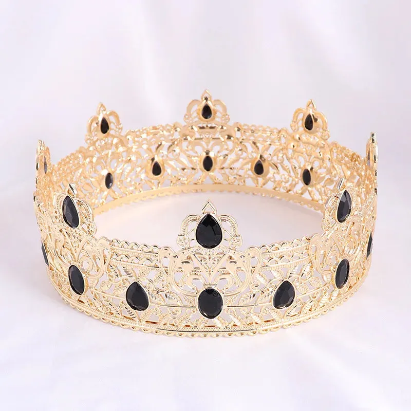 Baroque Gorgeous Black Crystal Wedding Crown Royal King Full Round Crown