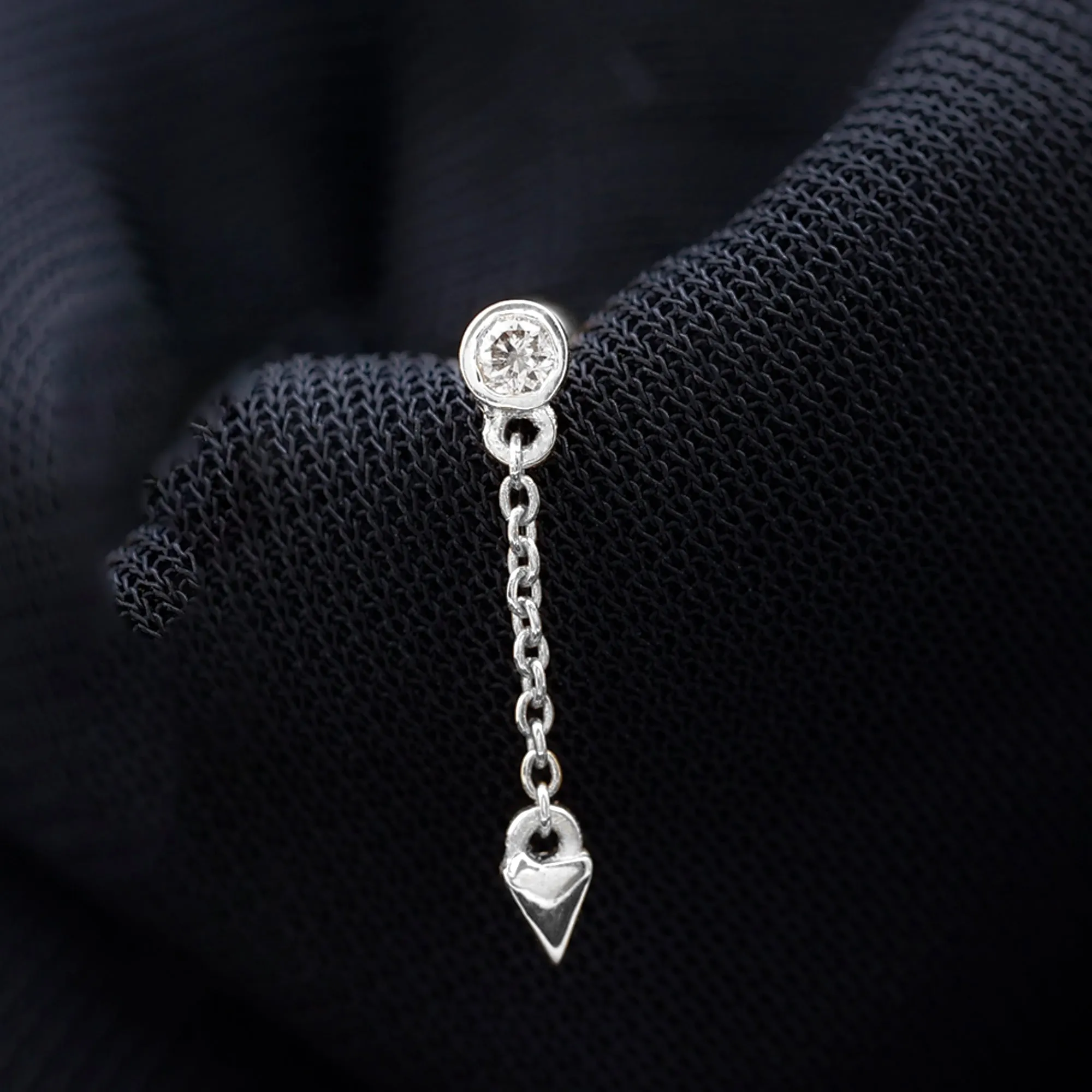 Bezel Set Diamond Chain Drop Earring for Cartilage Piercing