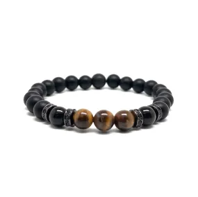 Black Onyx and Triple Brown Tiger eye  Stones Bracelet