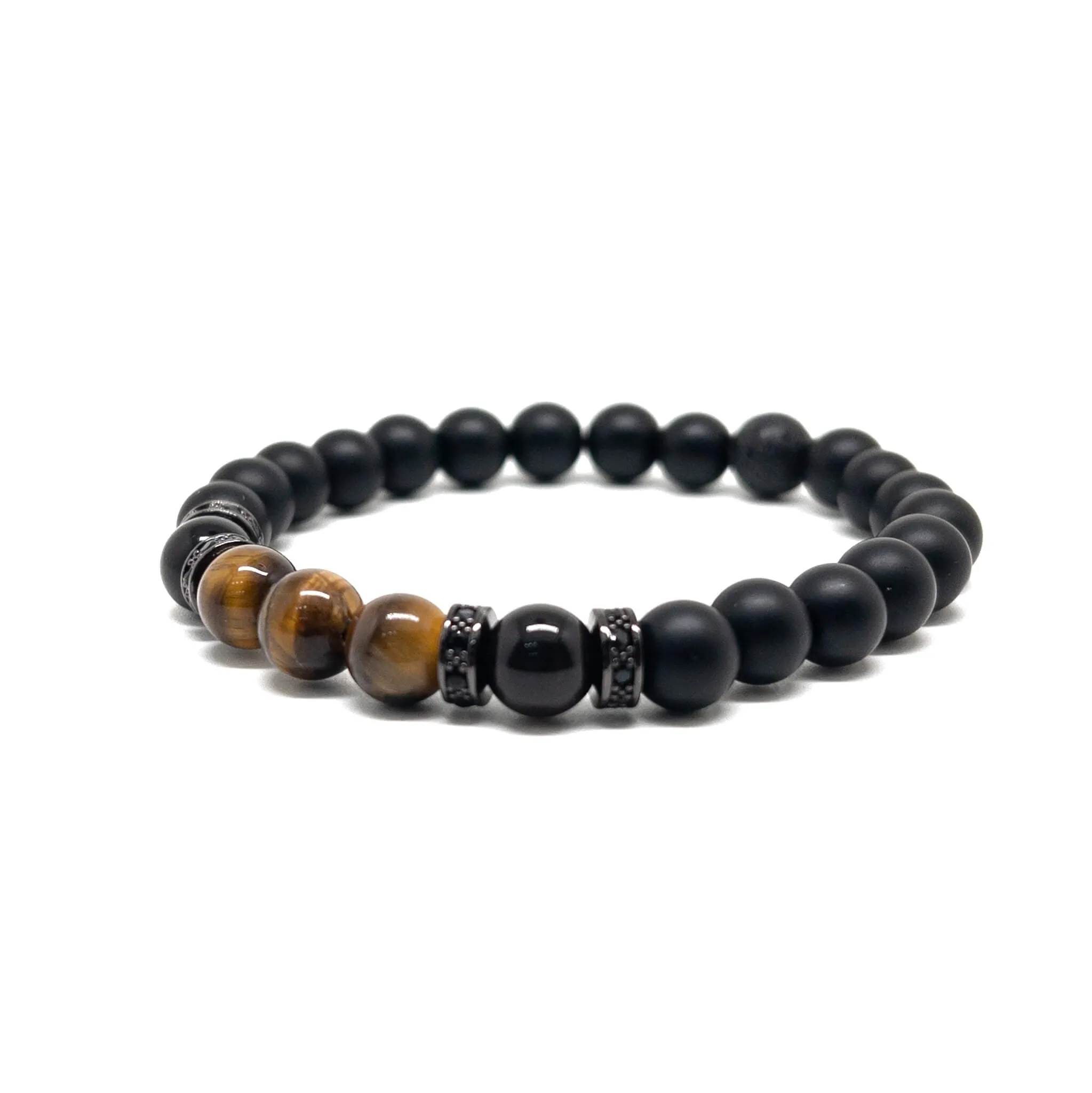 Black Onyx and Triple Brown Tiger eye  Stones Bracelet