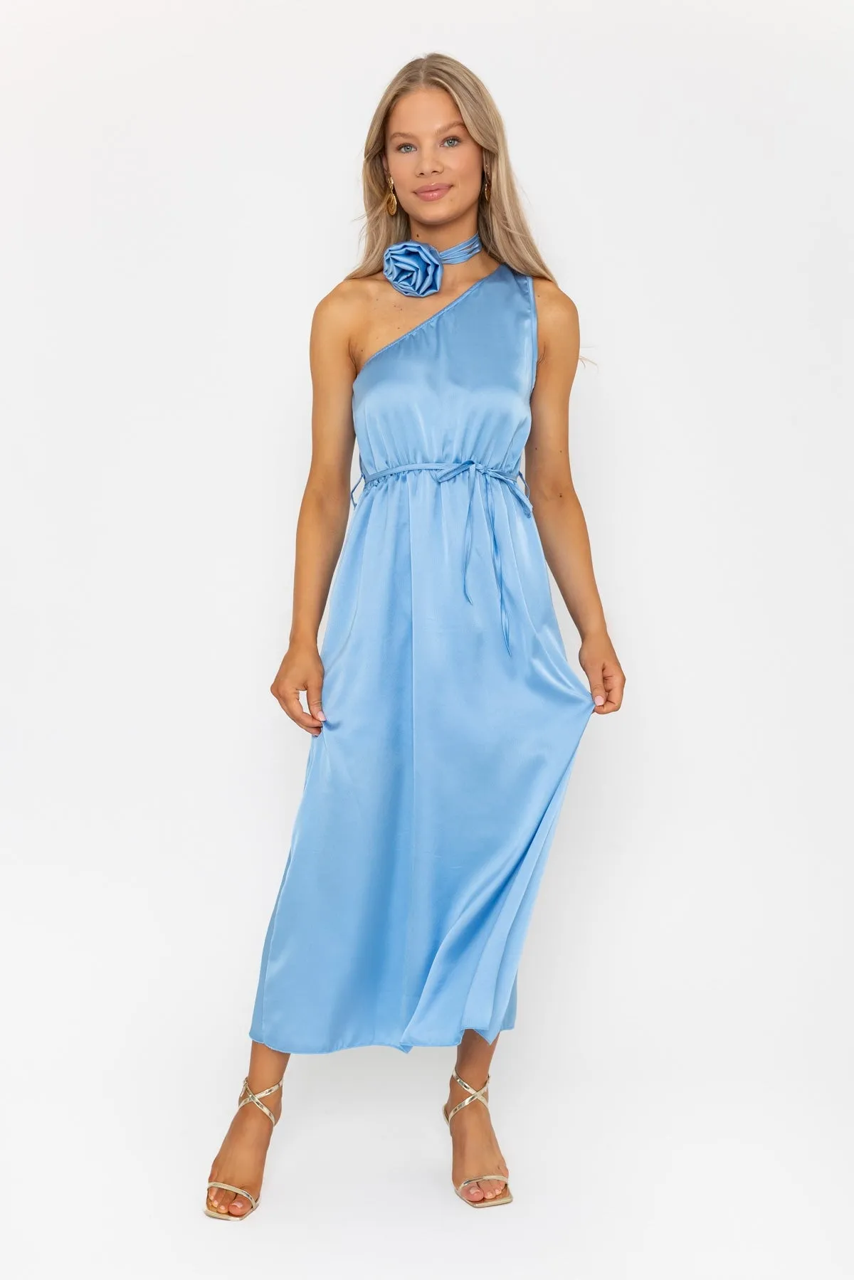 Blue Clodagh One Shoulder Midi Dress