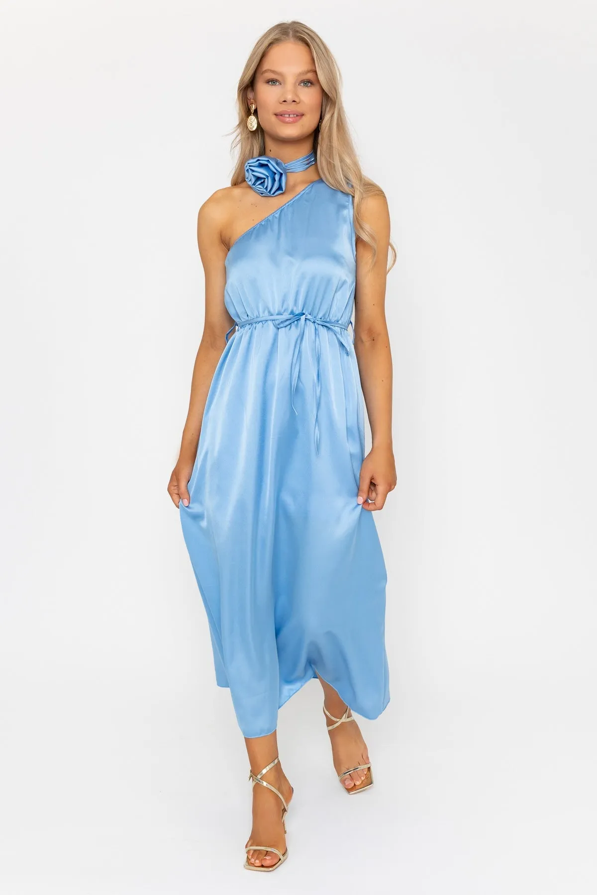 Blue Clodagh One Shoulder Midi Dress