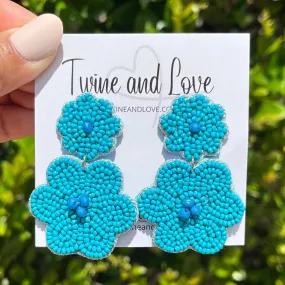 Blue Flower Beaded Earrings