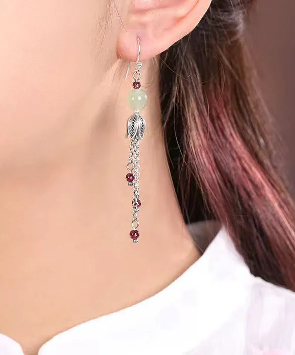 Boutique Jade Tassel Patchwork Silver Drop Earrings LY9163