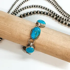 Boyd Ashley | Navajo Handmade Sterling Silver Chain Link Bracelet with Kingman Turquoise Stones