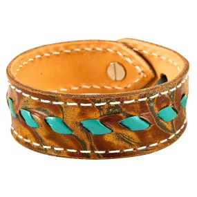 Buckstitch Bracelet, Floral Tooled & Turquoise