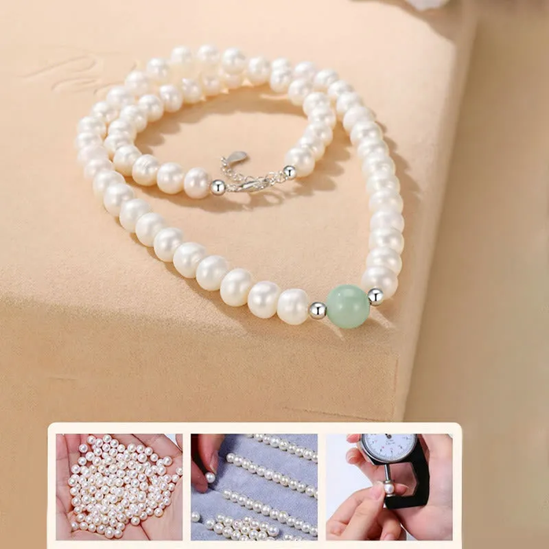 Buddha Stones 925 Sterling Silver Natural Pearl Jade Healing Necklace Bracelet Earrings With Gift Box