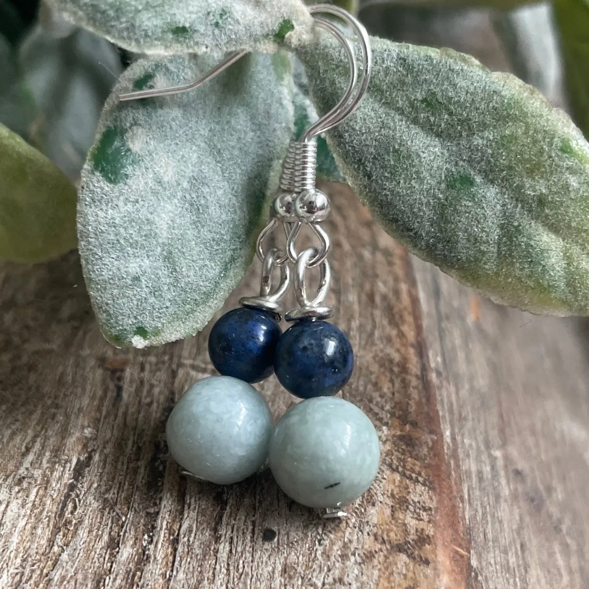 Burmese Jade   Dumortierite Earrings