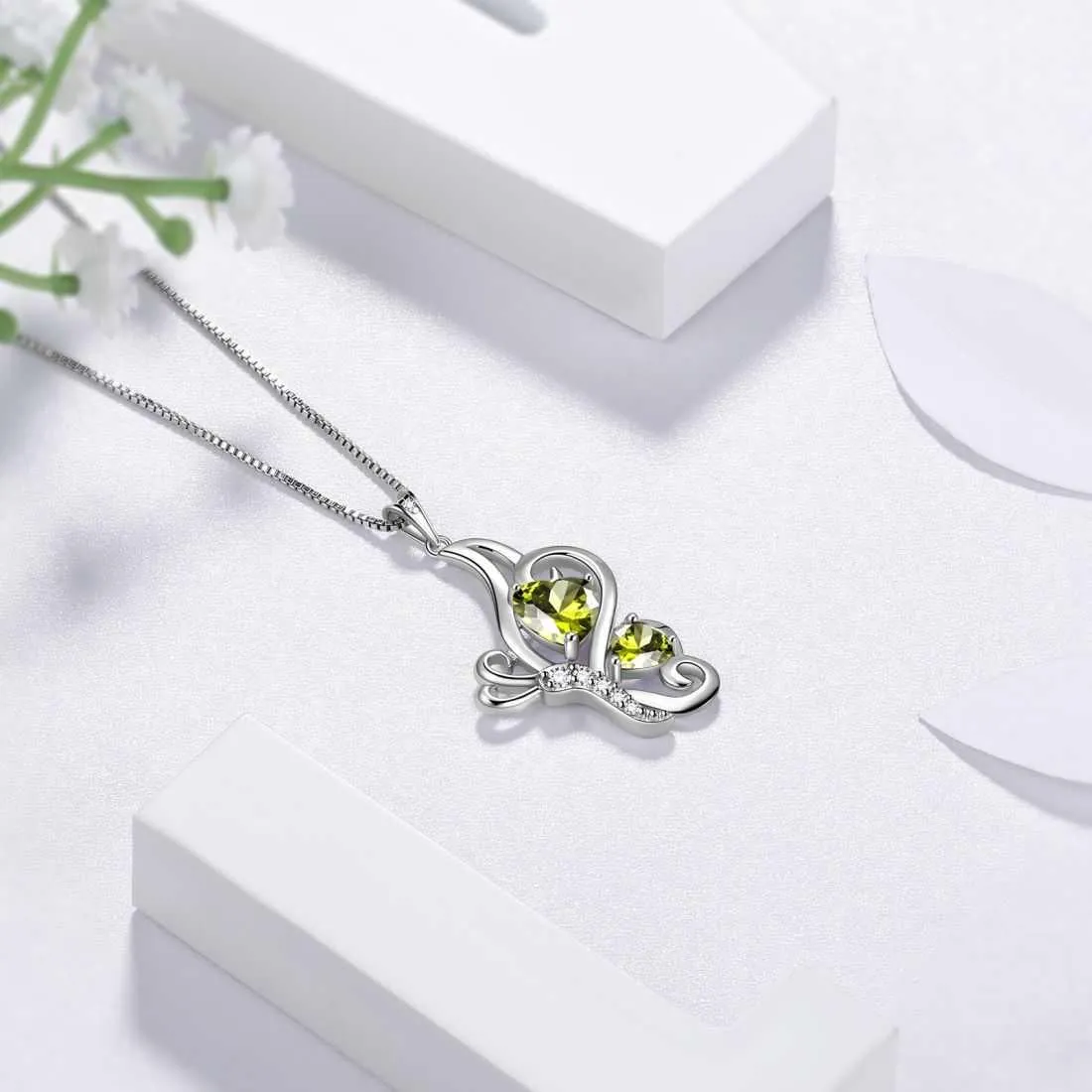 Butterfly Birthstone August Peridot Necklace Women Girls Jewelry Birthday Gift Sterling Silver