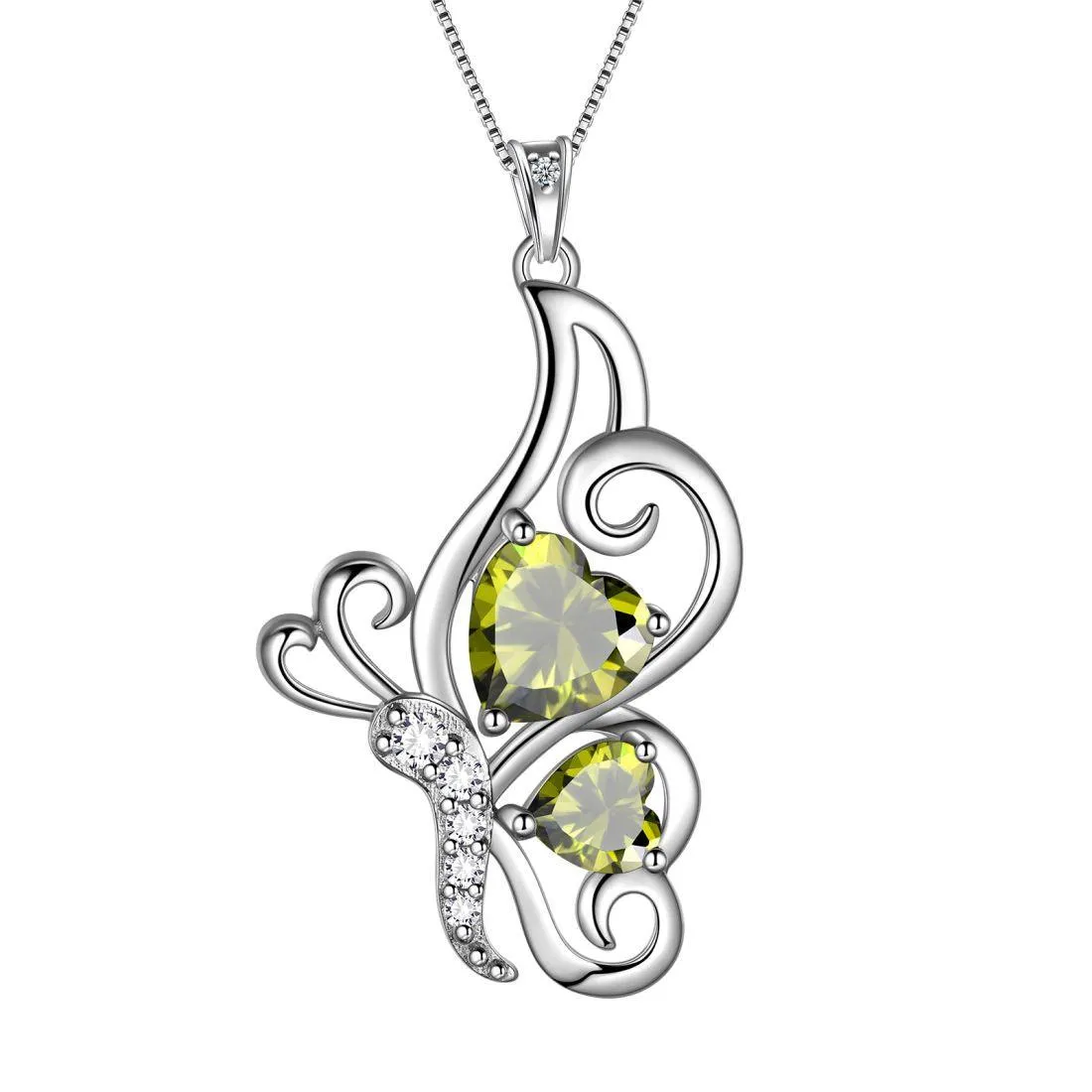 Butterfly Birthstone August Peridot Necklace Women Girls Jewelry Birthday Gift Sterling Silver