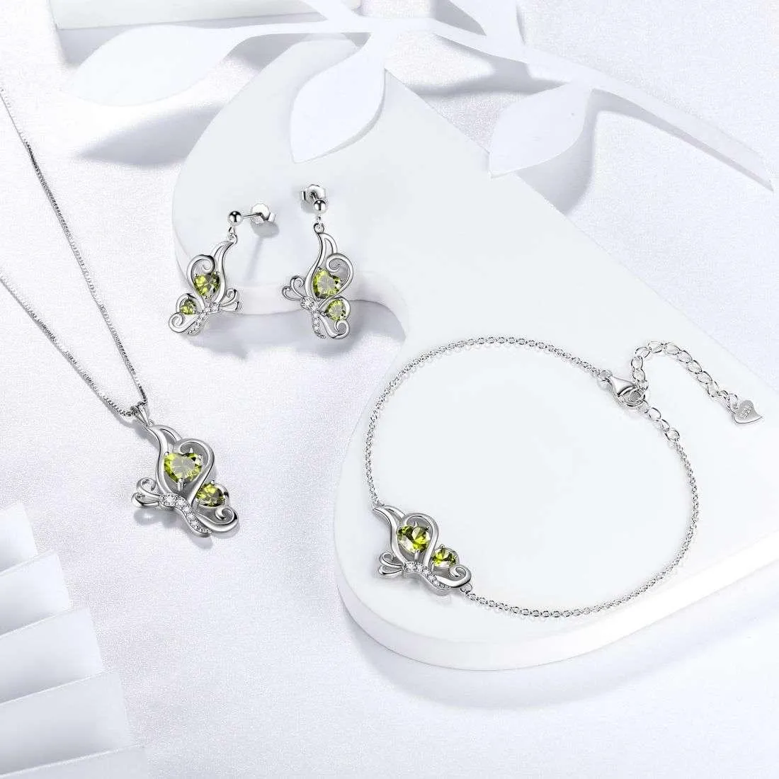 Butterfly Birthstone August Peridot Necklace Women Girls Jewelry Birthday Gift Sterling Silver