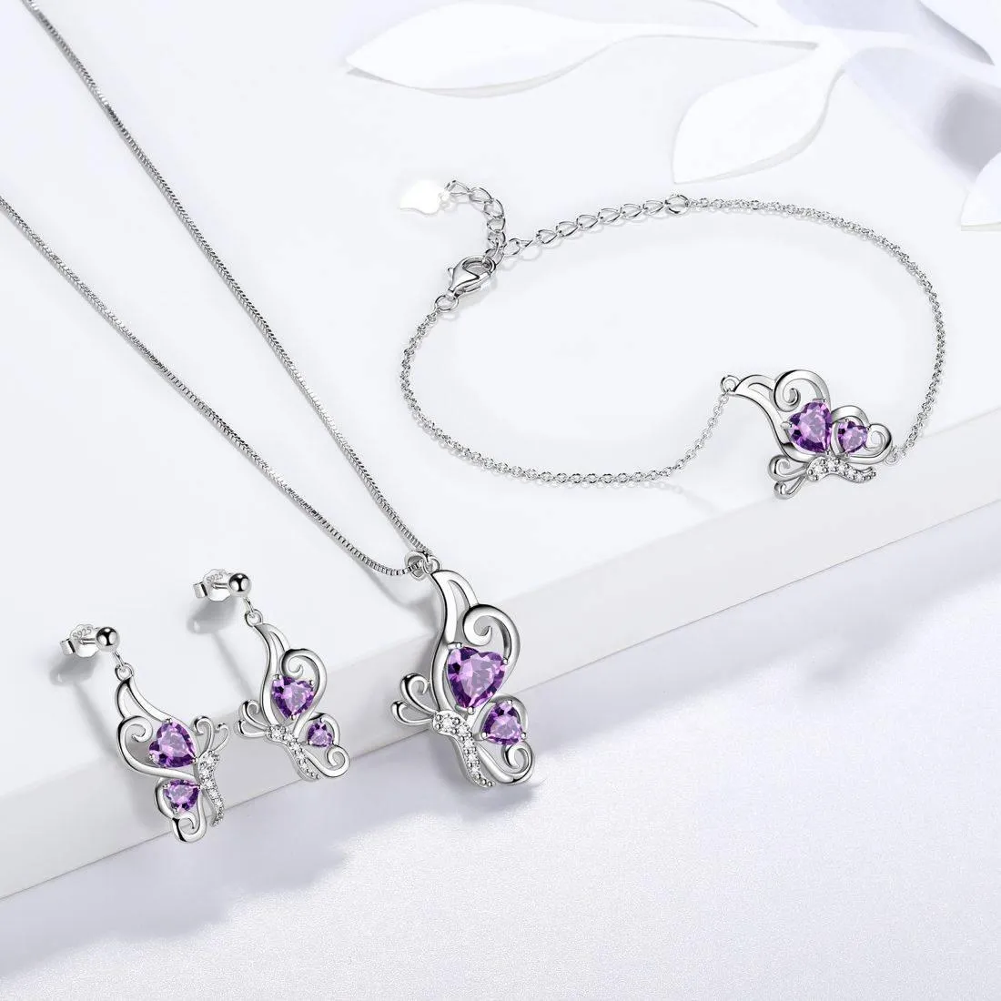 Butterfly Birthstone February Amethyst Necklace Women Girls Jewelry Birthday Gift Sterling Silver