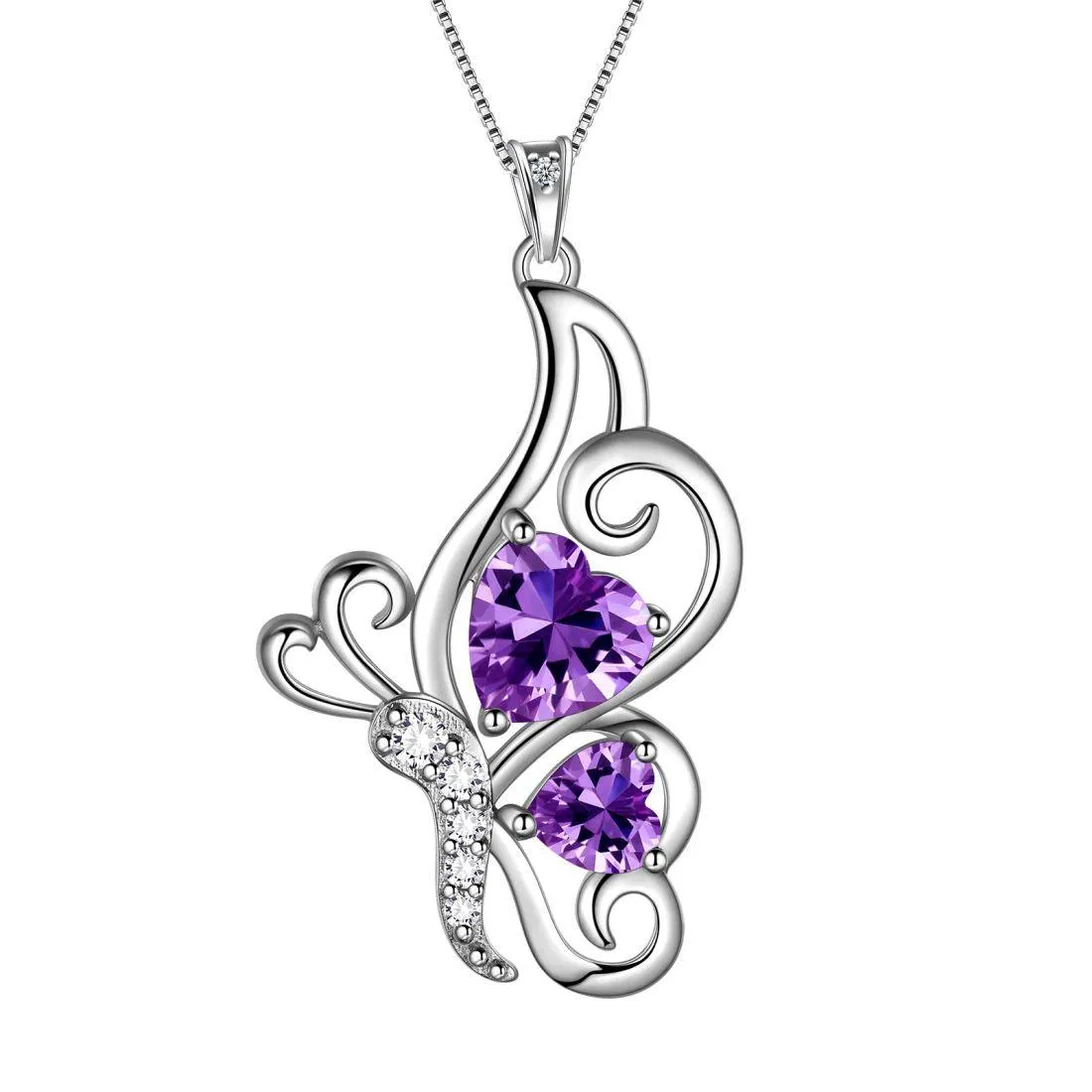 Butterfly Birthstone February Amethyst Necklace Women Girls Jewelry Birthday Gift Sterling Silver