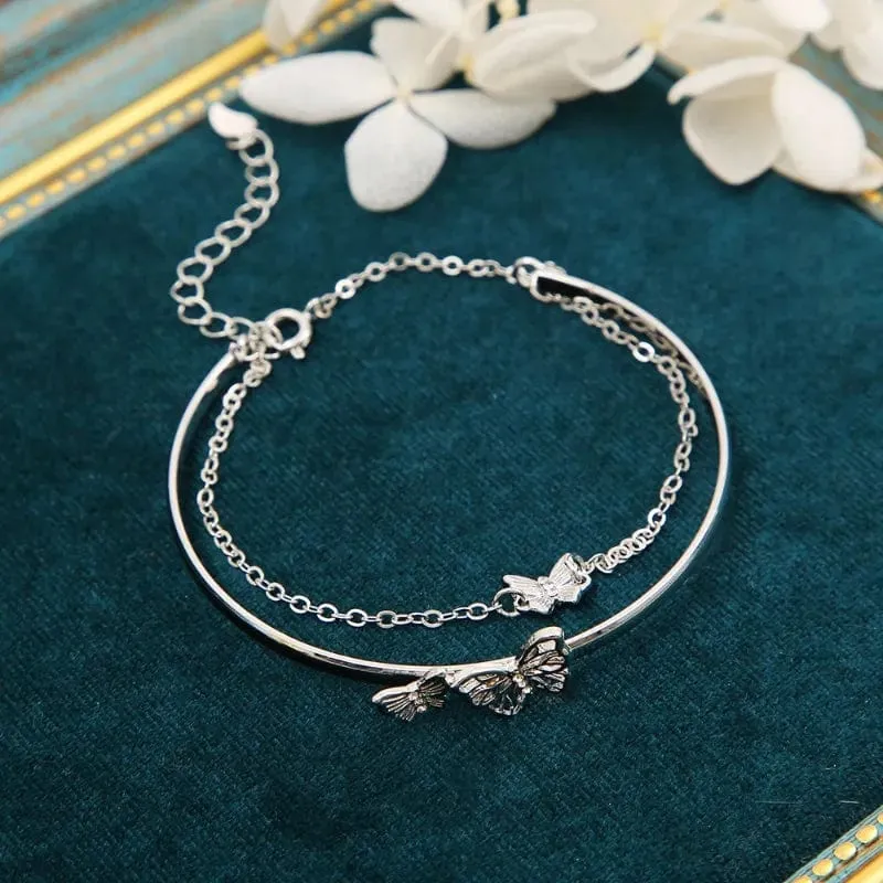 Butterfly Charm Cable Chain Bangle Bracelet