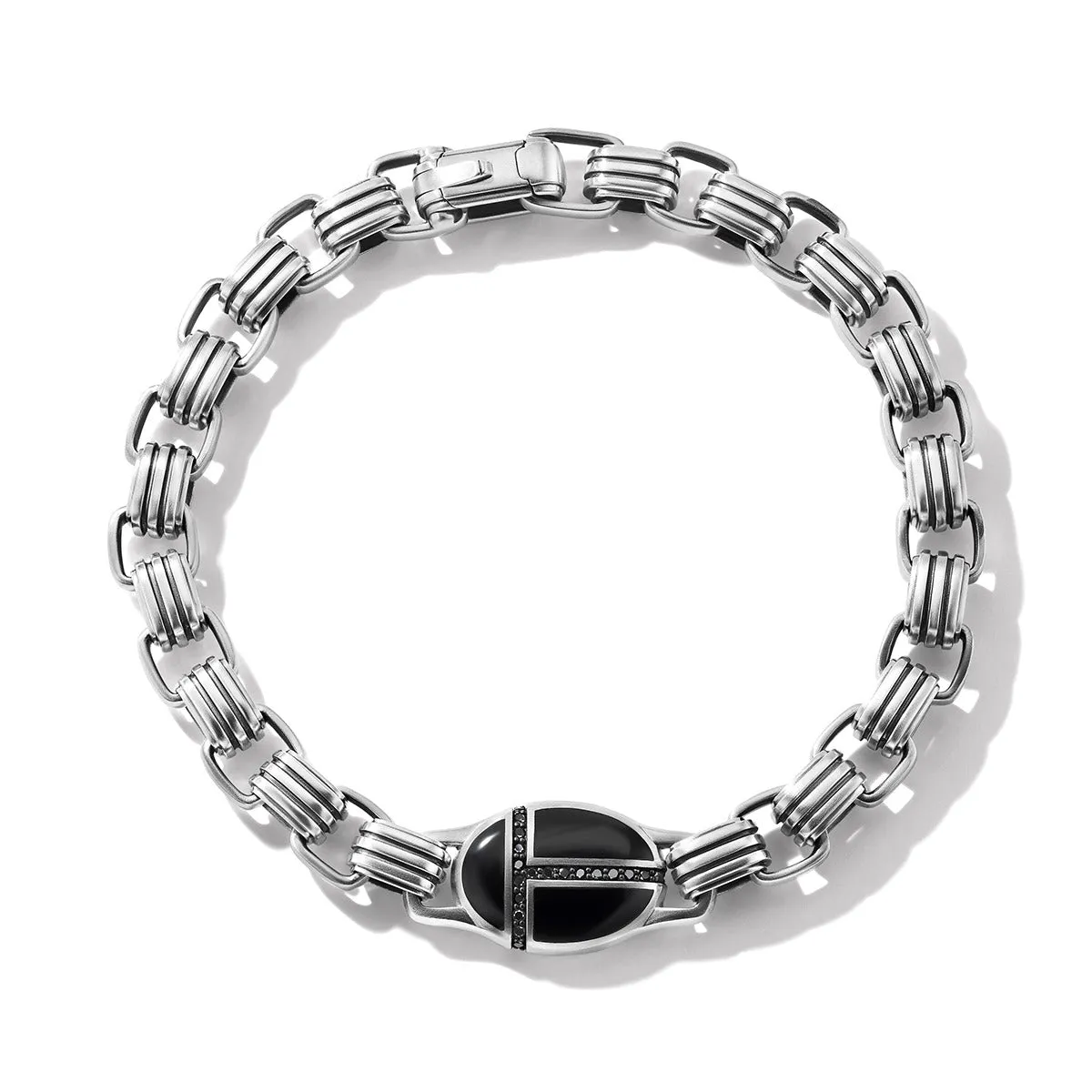 Cairo Chain Link Bracelet in Sterling Silver with Black Onyx and Pave Black Diamonds