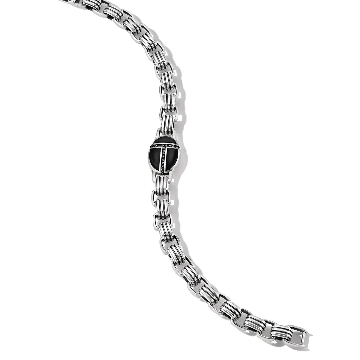 Cairo Chain Link Bracelet in Sterling Silver with Black Onyx and Pave Black Diamonds