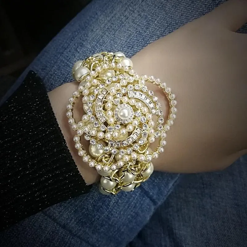 Camellia Flower Handmade Pearl Bangle