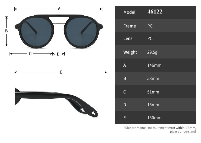 CCspace Unisex Full Rim Round Resin Steampunk Frame Sunglasses 46122